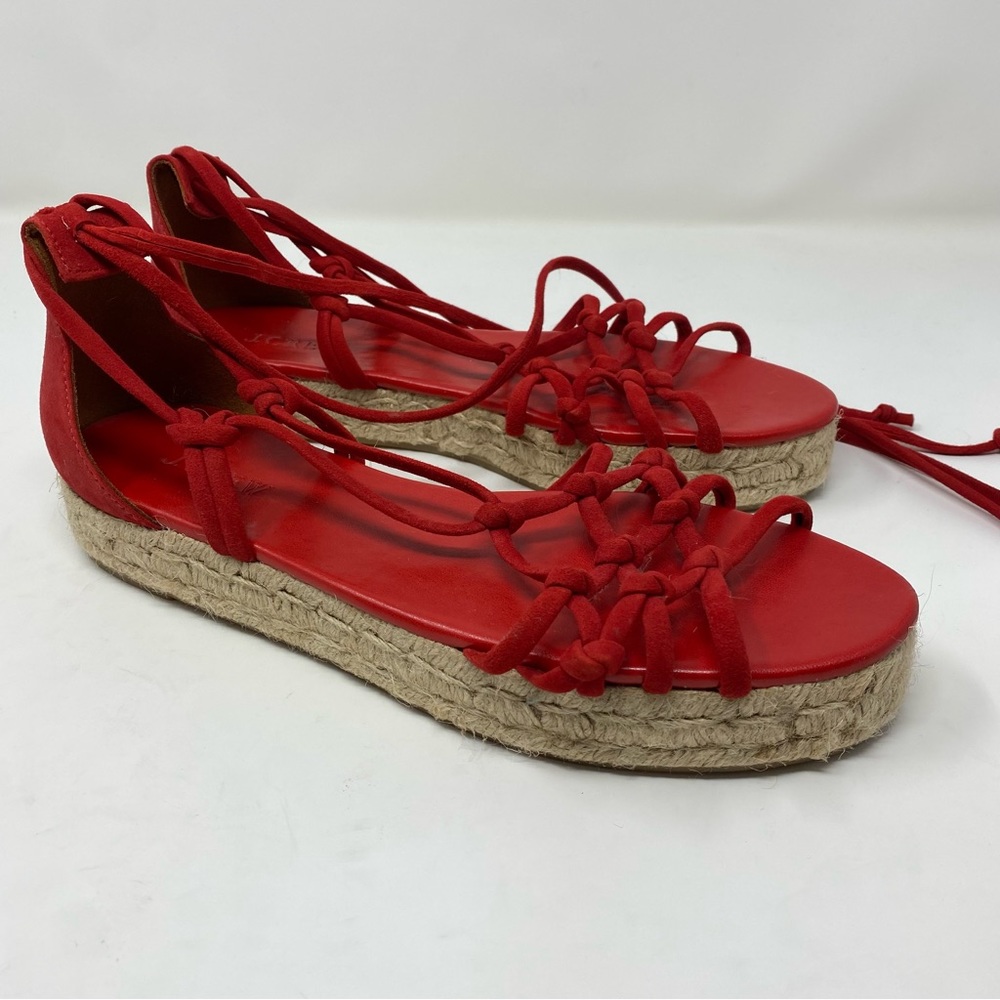 J. Crew Knotted Flatform Espadrilles Sandals Red Lace Up Tie Ankle Women Size 9